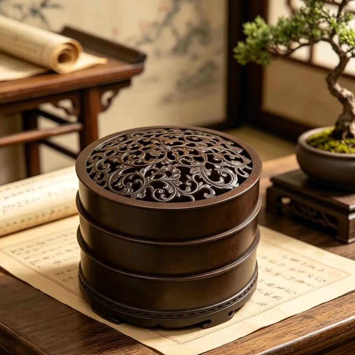 9CM Handcrafted Copper Incense Burner | 3-Layer Incense Seal Burner with Complete Starter Kit